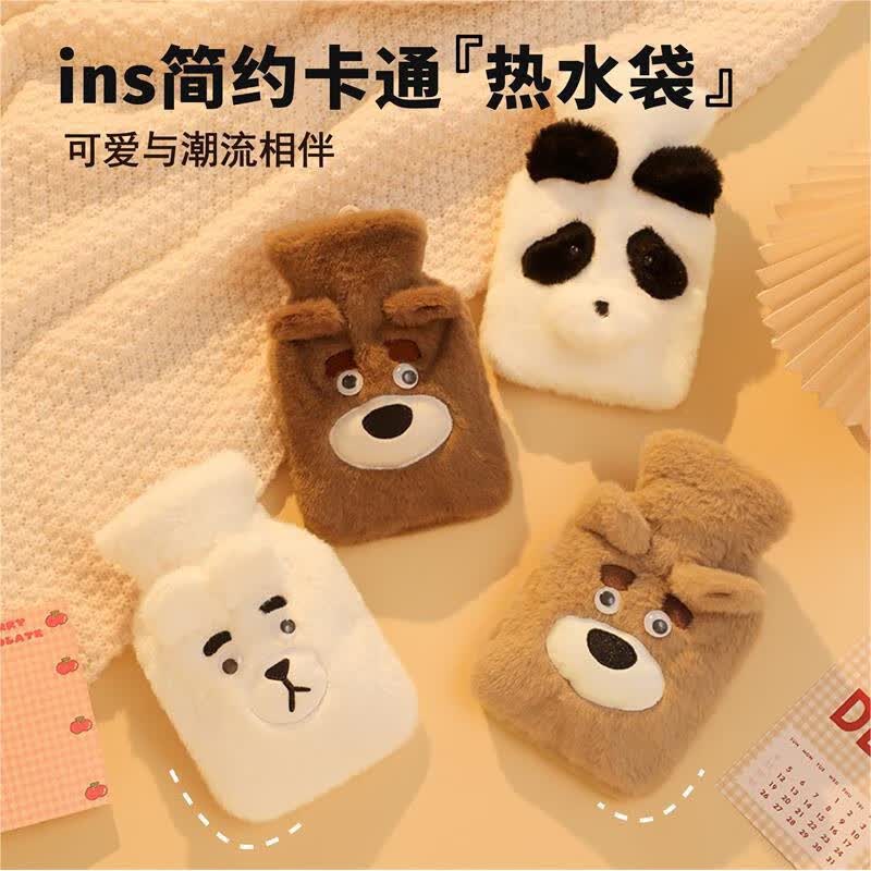 小熊注水热水袋女生敷肚子小号暖脚暖手暖宝宝毛绒熊猫暖水袋 浅棕色