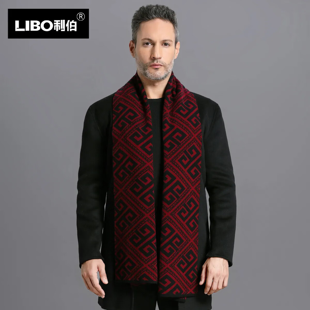 利伯纯羊毛酒红色男女士围巾冬季中老年喜庆祝寿回礼新年礼物送礼盒装 酒红色5008礼盒装