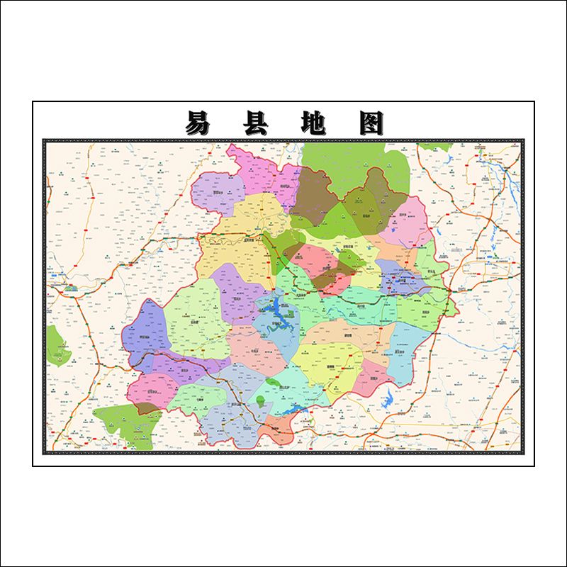 易县地图1.1m保定市河北省新版高清办公室装饰画客厅防水贴画 覆膜