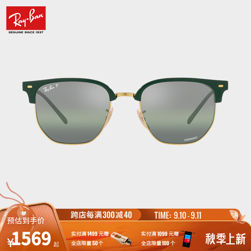 雷朋（RayBan）太阳镜派对达人款半框墨镜时尚男女款出行防晒眼镜开车镜0RB4416F 6655G4绿色镜框绿色镜面偏光镜片 尺寸55