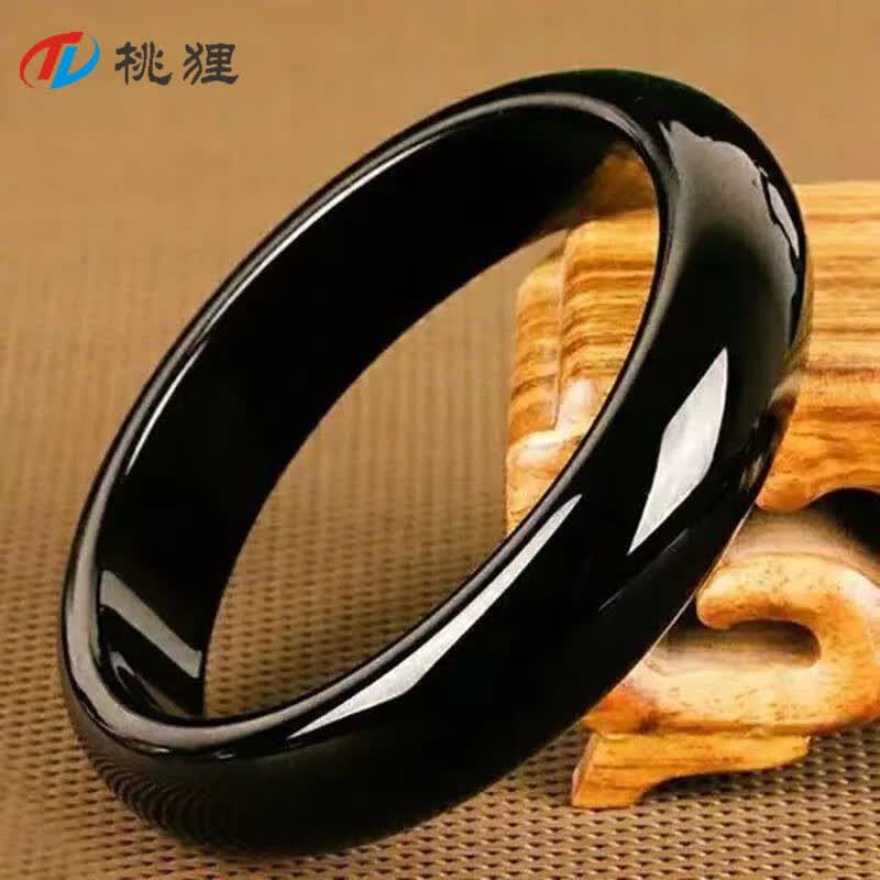 桃狸缅甸翡翠手镯纯黑高端墨翠玉石手镯高冰种阳绿墨绿色男女款附证书