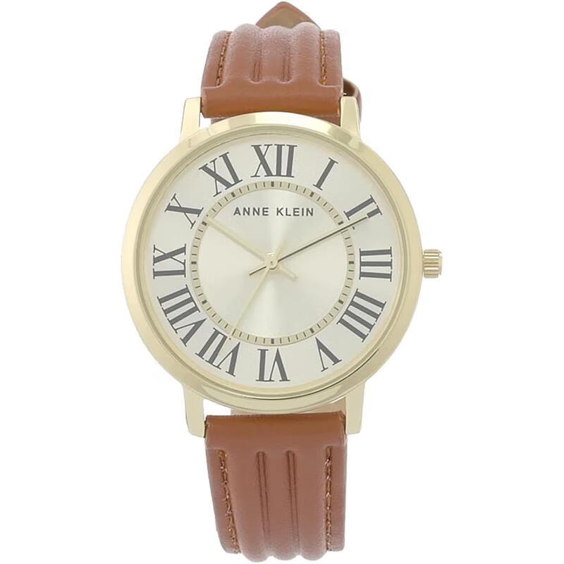 安妮克莱因(anne klein)手表女士皮带大三针罗马数字刻度表盘石英表