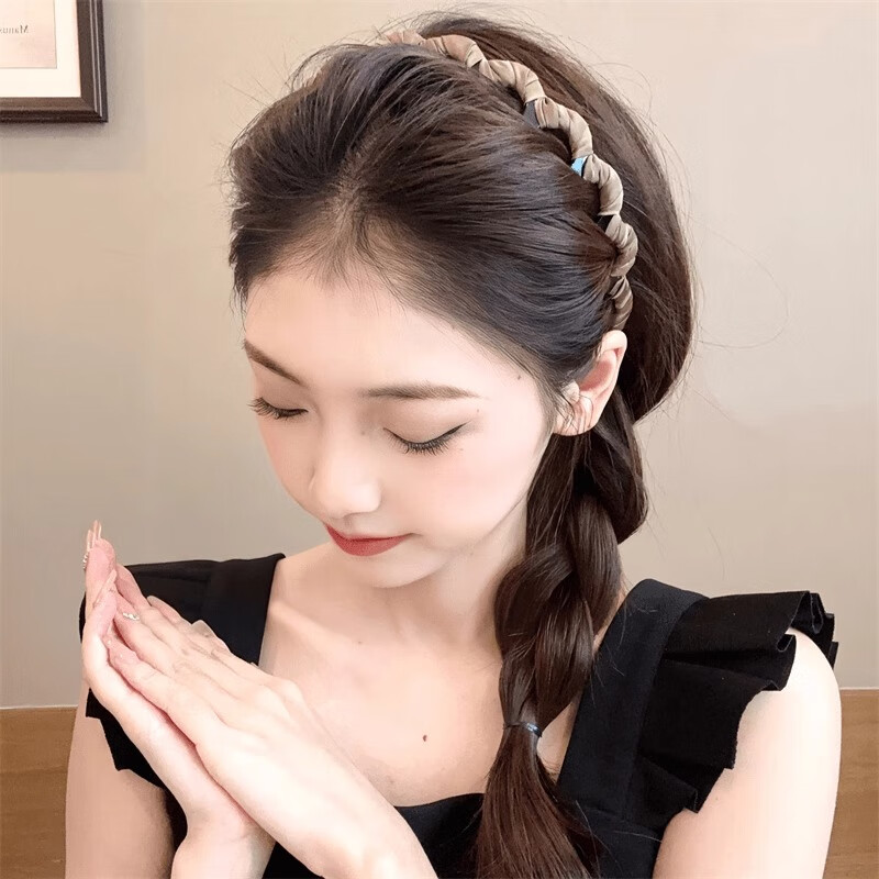 唐芙妮带齿波浪发箍刘海碎发整理神器发卡女2024新款增高颅顶不勒头头箍 卡其色波浪发箍