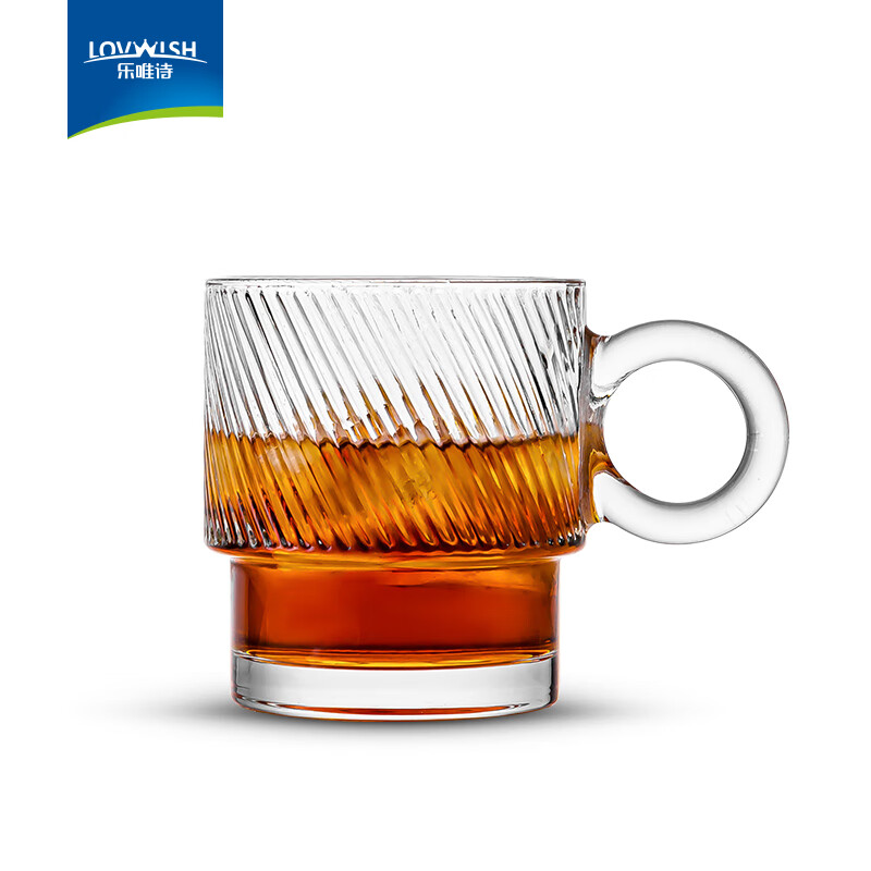 乐唯诗（NERVISHI）ins可叠咖啡杯冰美式冷翠拿铁拉花杯玻璃杯饮料果汁杯花茶杯 乐雅叠叠杯【斜纹透明】300ml1只