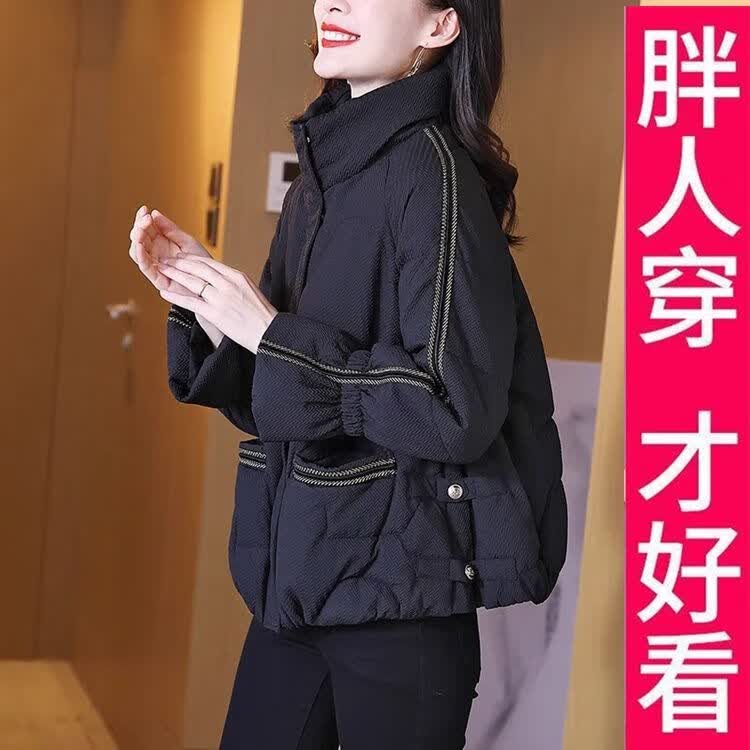 阿究究200斤高档时尚樱美嘉高领羽绒服女设计感宽松面包服冬装棉外套 黑色 5XL 【建议170-210斤】高品质