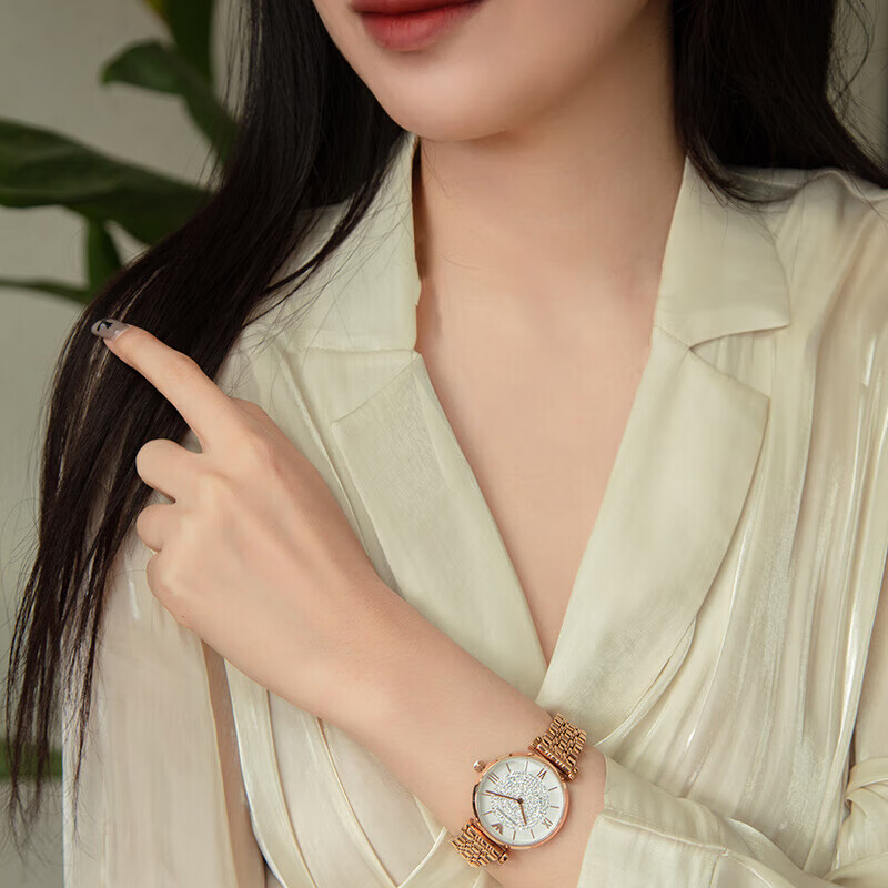 阿玛尼（ Emporio Armani）满天星手表 玫瑰金钢制表镶钻女士腕表 AR11244  七夕情人节礼物送女友