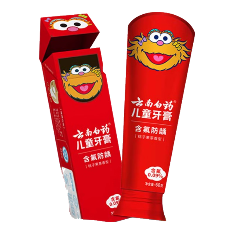 云南白药6-12岁儿童牙膏含氟防蛀固齿换牙期专研桃子果味宝宝牙膏60g