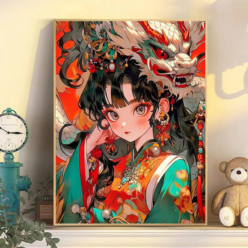 四序安数字油画diy龙年儿童卡通动漫丙烯画油彩画中国风装饰画 b126