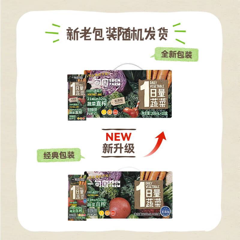 一甸园100%果蔬汁非浓缩蔬果饮料 NFC蔬菜汁200ml*10盒 礼盒装