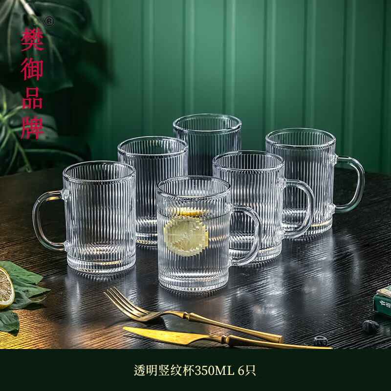 樊御品牌玻璃水杯家用加厚套装带把手茶杯客厅喝水杯子水壶待客l 直把