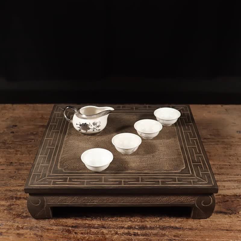 石水缘仿古石雕山西青石素面方桌茶桌中式茶几复古陈设茶席摆件收藏