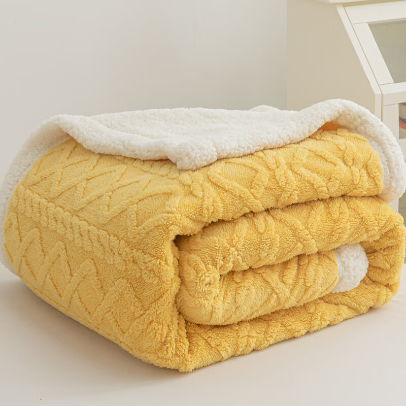 流川枫AB版双层毯双面绒塔夫绒羊羔绒毯子舒棉绒休闲毛毯 DB塔夫羊羔毯-姜黄 150*200cm/约2.5斤