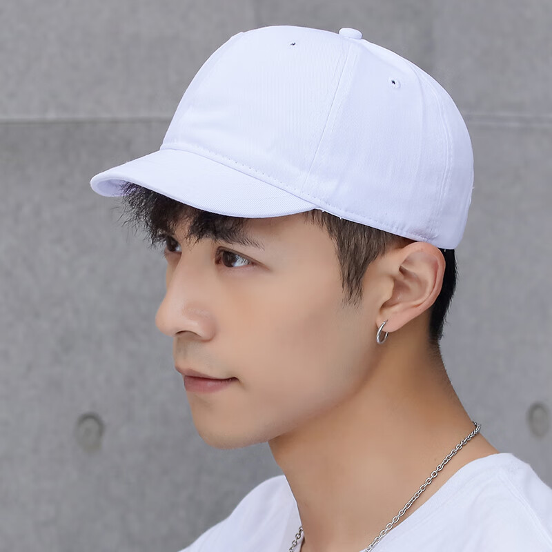 帽子短帽檐夏季男复古短沿短舌棒球帽女短檐夏 短帽檐光板棒球帽-白色