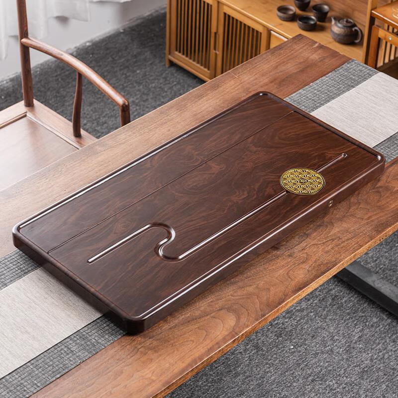 如意实木排水茶盘 黑檀木纹 65*2