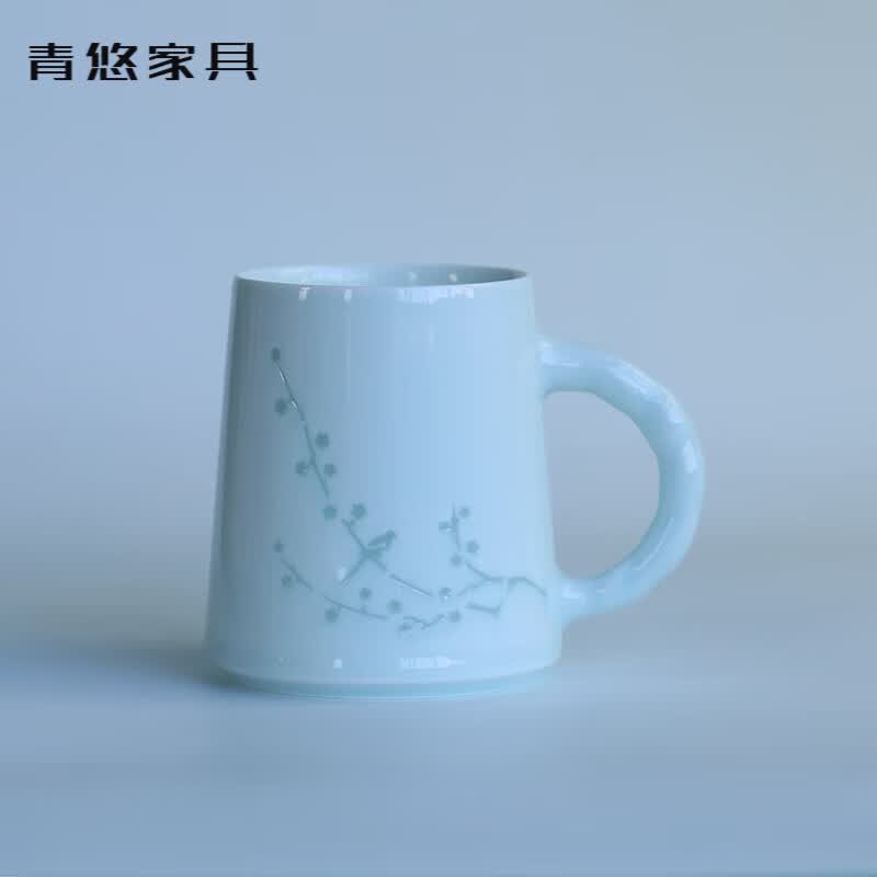 妙普乐千里江山图感温变色杯喜上梅梢梅花图案马克杯情侣杯景德镇玲珑