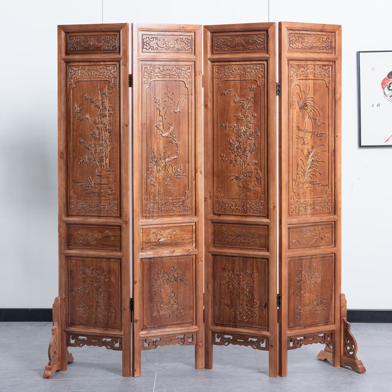 优依福香樟木屏风中式仿古隔断客厅办公室玄关实木折屏移动折叠屏风
