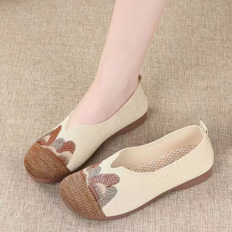 意迪森传统飞织鞋面单鞋女老北京布鞋透气不闷脚居家日常软底舒适高回弹 灰色 35 (225mm)