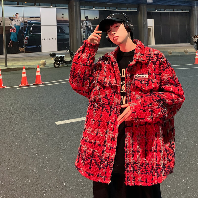 胖胖到家网红小香风格子外套男春秋加肥加大码潮牌胖子痞帅高级感宽松