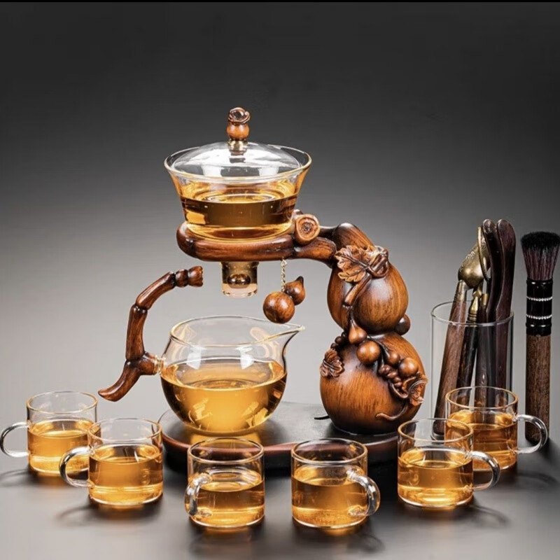 胖東來品質(zhì)懶人茶具套裝新款葫蘆玻璃全自動家用辦公室沖茶壺磁吸 新款葫蘆泡茶器帶杯+六君子 +竹