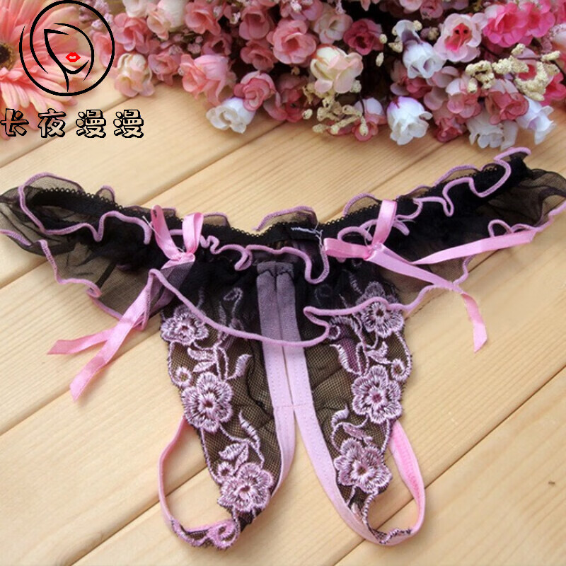 情趣内衣女弹性开裆透明内衣诱惑 女性感均码内裤可爱蕾丝丁字裤真人