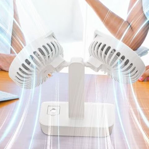 多功能双头带灯小风扇高颜值双人使用挂式强风摇头循环电风扇 多功能