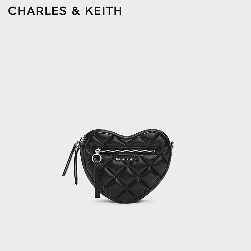 CHARLES&KEITH24春季新品菱格爱心链条单肩斜挎包女CK2-80151353 Noir黑色 S