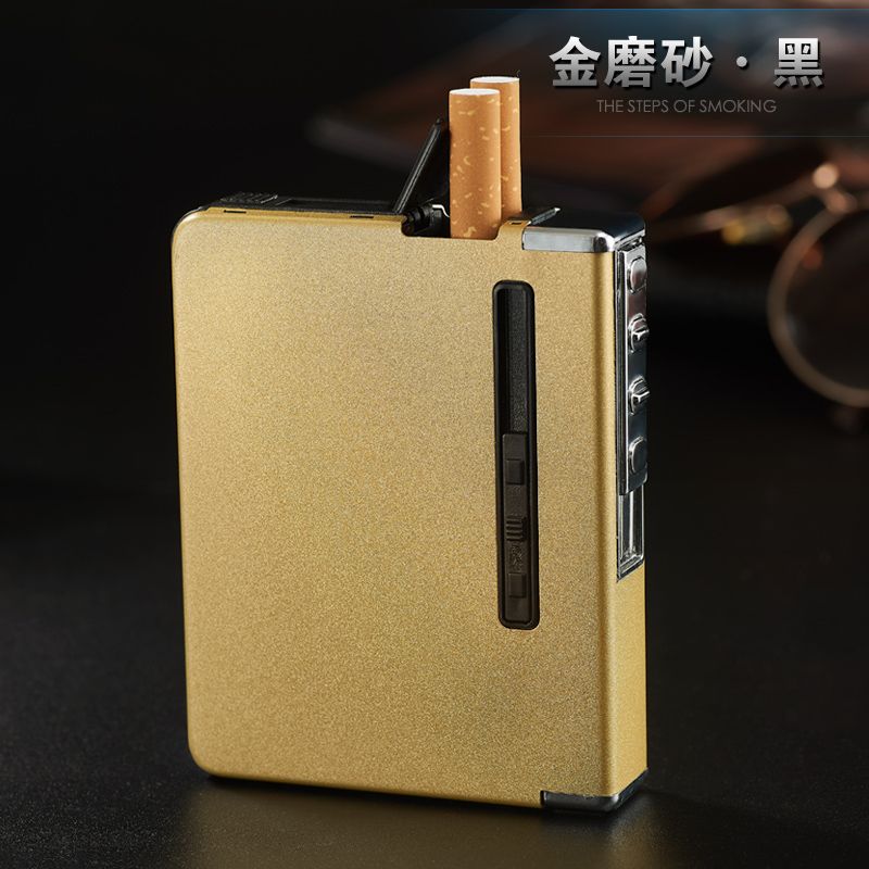 烟盒充电烟盒带打火机一体20支装 usb充电打火机铝合金自动弹烟盒 20支 金磨砂 充电(20支装)