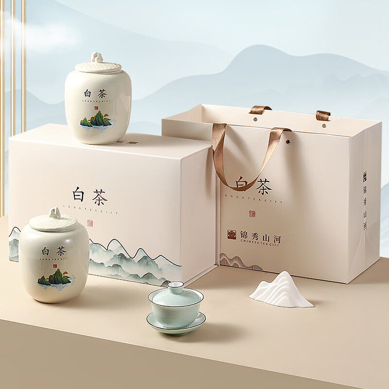 新旭堂2024新茶明前特级白茶安吉绿茶茶叶礼盒瓷罐装节日送礼茗茶200g