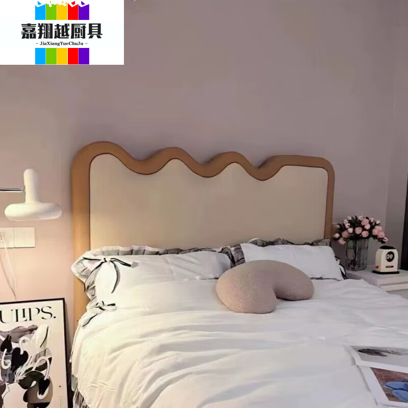 妙普乐欧式床头板波浪涟漪造型床头软包靠背单买落地简约北欧风背板床