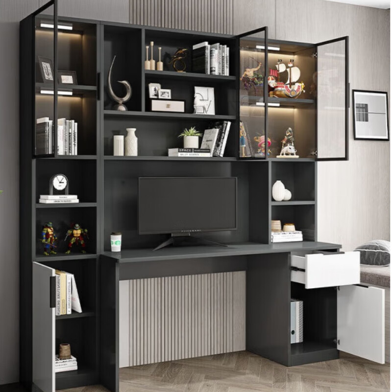 安森威2026新款书桌书架一体桌轻奢台式电脑桌办公桌家用卧室学生写字桌 送货入户包安装 灰色120cm电脑桌