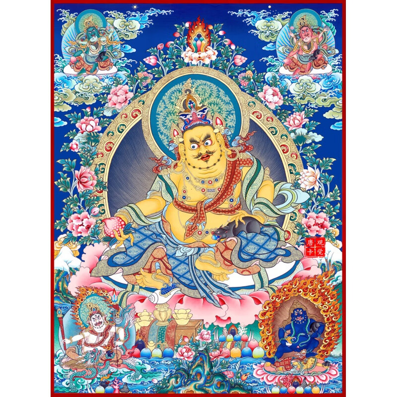 绿简堂唐卡挂画复刻黄财神唐卡西藏热贡手绘复制客厅玄关书房办公室装