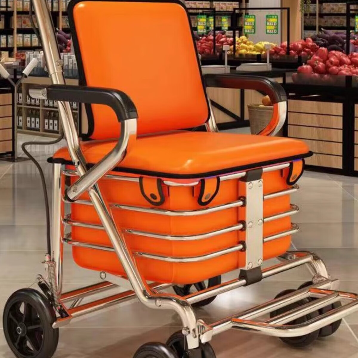 弘庆老年人小推车可坐折叠轻便助步购物车手推车助行车座椅代步买菜车 4双轮手刹+终身质保