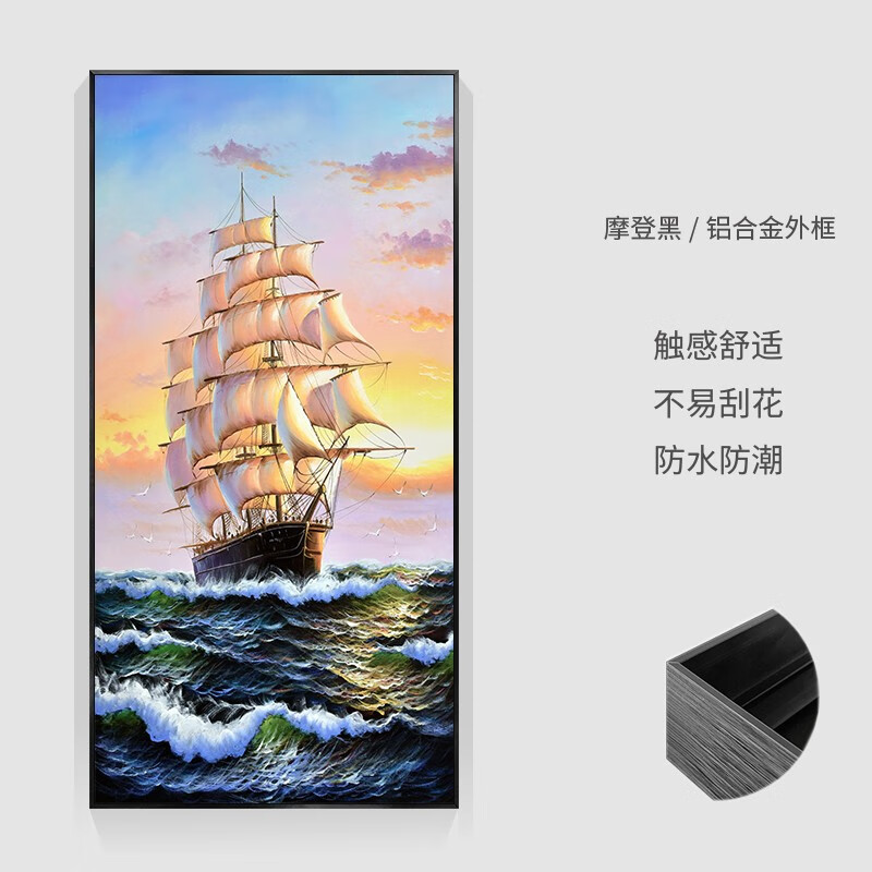 彩象纯手绘帆船油画一帆风顺现代客厅装饰画入户玄关走廊挂画美式壁画