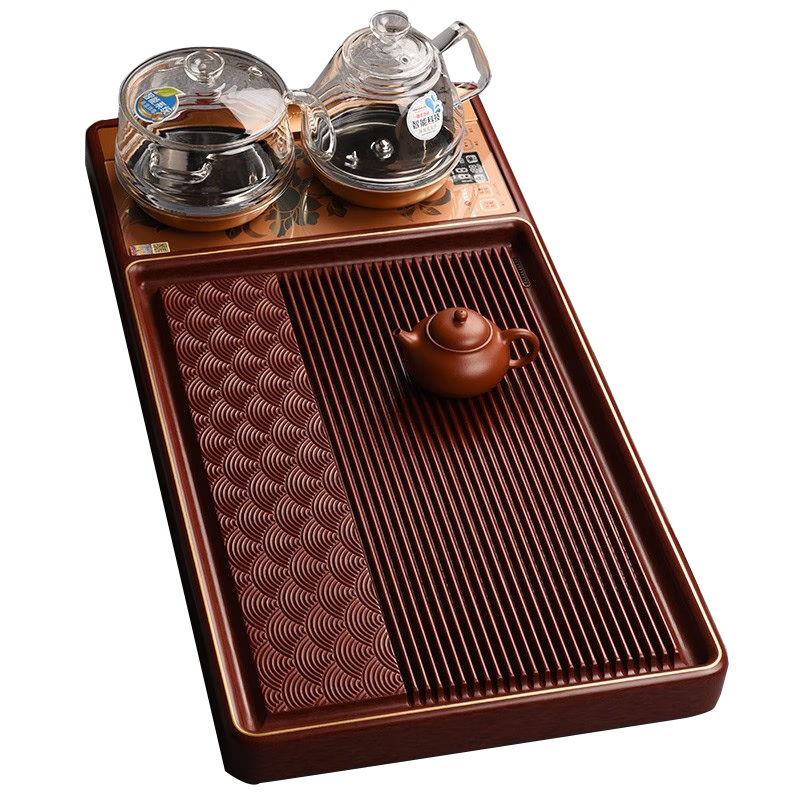 錦格德國電木茶盤套裝全自動(dòng)一體帶燒水電器功夫茶具高檔茶托家用茶臺(tái) 紫檀祥云茶盤100*40*5cm框架H9