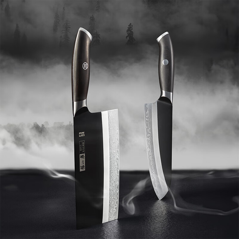 张小泉闲云系列大马士革钢刀家用菜刀切片刀肉片刀具 切片+小厨刀二件套