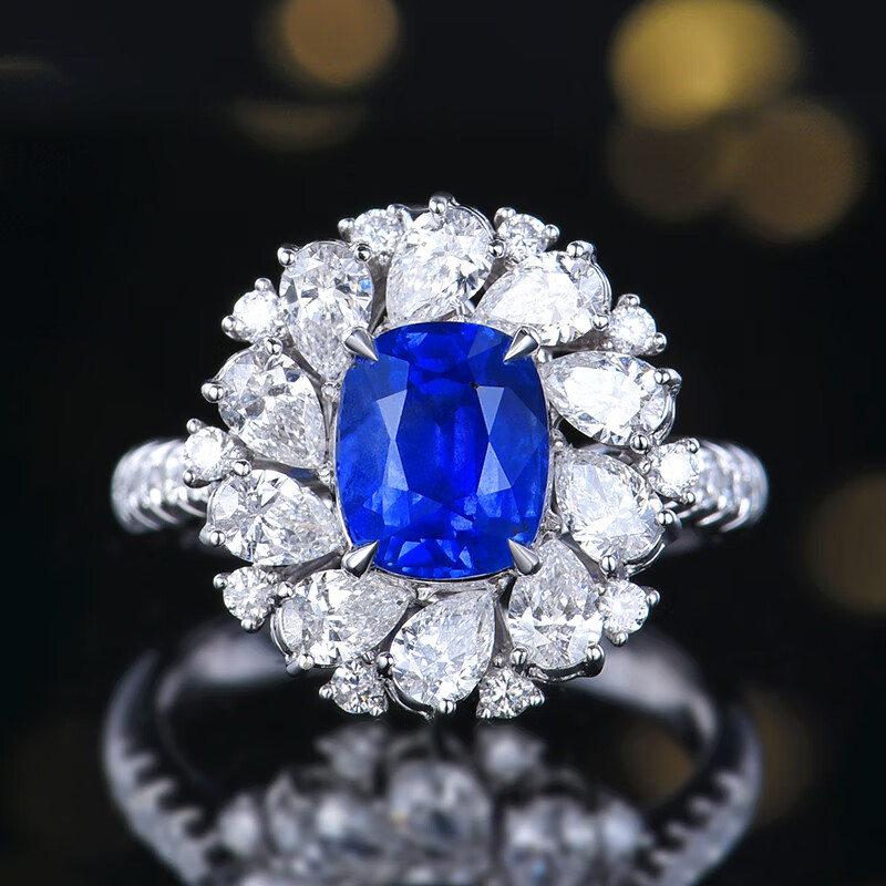 8ct缅甸无烧矢车菊蓝宝石戒指两用款18k金镶钻s0668