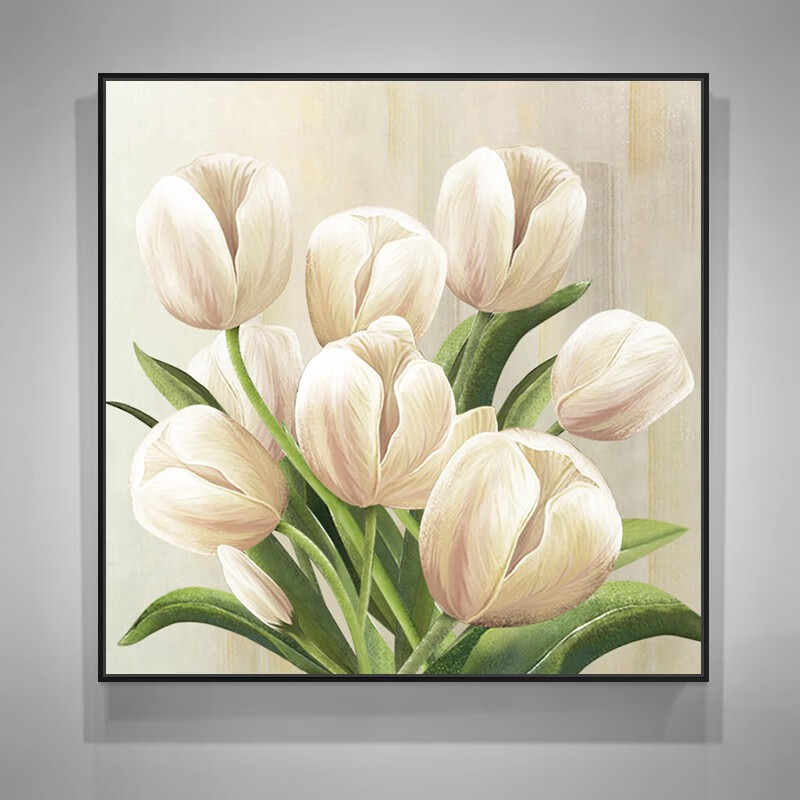 彩象手绘郁金香油画现代入户玄关手工装饰画简约美式高端餐厅挂画花卉