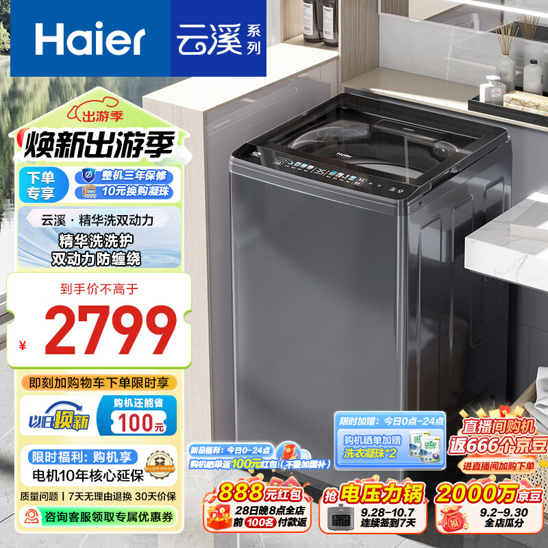 海尔（Haier）波轮洗衣机全自动家电云溪【精华洗双动力】直驱变频 1.21洗净比专属洗+双动力防缠绕以旧换新 双动力精华洗|mate6
