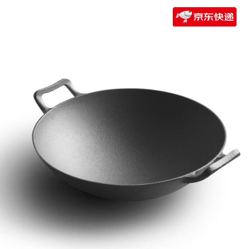 典匠生鐵炒鍋雙耳圓底鑄鐵鍋不粘鍋老式加厚深鐵鍋36cm家用炒菜鍋 鐵柄圓底炒鍋（木蓋） 36cm