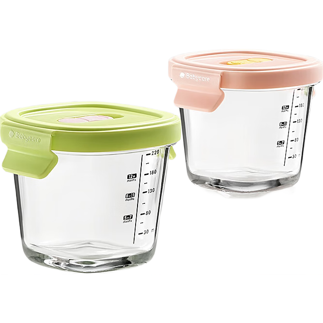 babycare婴儿辅食盒玻璃宝宝辅食保鲜工具便携防漏蒸煮冷冻储存青+粉220ml