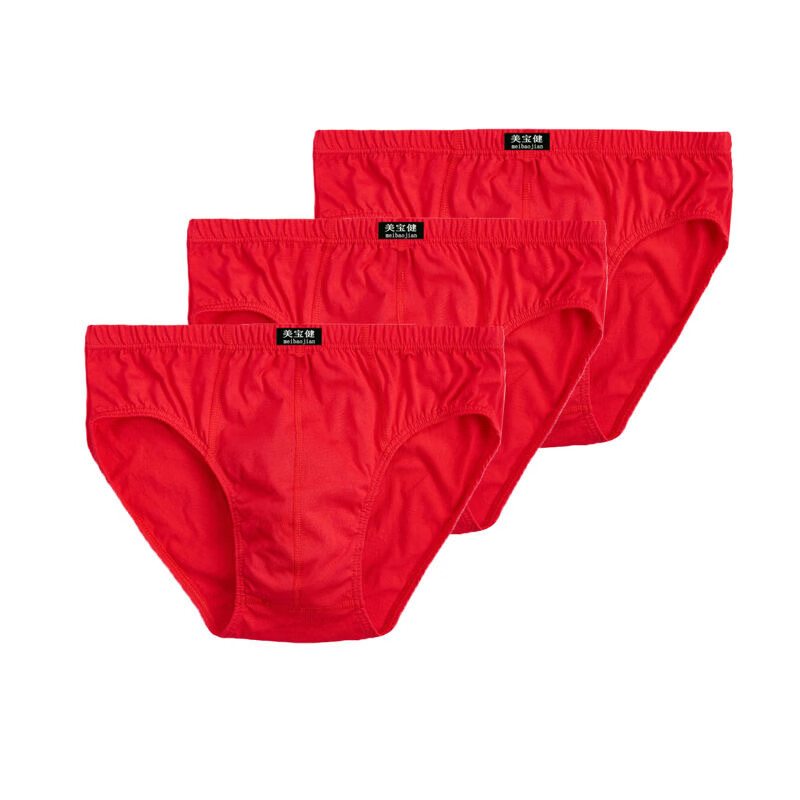 美宝健纯棉男士三角内裤大红色全棉中腰中国红底裤中青年本命年好运裤衩 红色纯棉三角裤（5条装） 5条 3XL （体重130-150斤）