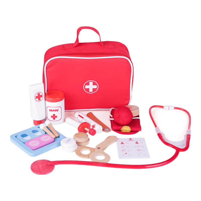 木玩世家小医生玩具套装护士儿童打针过家家男女孩扮演仿真宝宝玩具听诊器 浅灰色医生套装