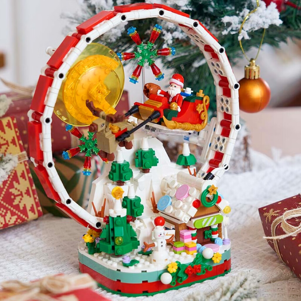 哲高圣诞节礼物创意拼装积木圣诞摩天轮圣诞老人玩具送朋友男女生 圣诞摩天轮（带灯光）-878PCS