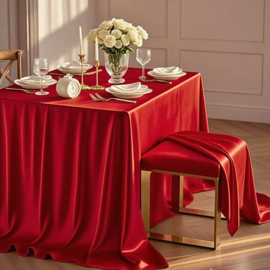 鹿婕锦缎桌布酒店高档会议桌布定制长方形加厚白色轻奢高级感长条桌台 定制尺寸链接客服改价