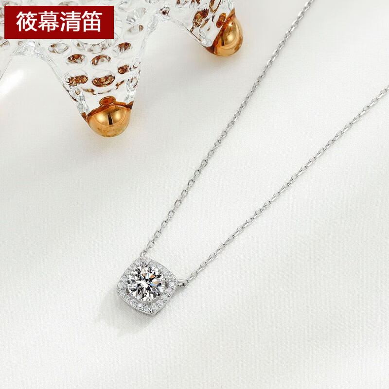 纯银镶钻方形项链气质小众饰品感个性锆石锁骨链百搭项饰 项链 925银