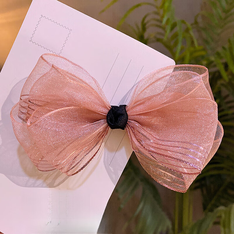 发夹头饰发卡顶夹弹簧夹头花夹子蕾丝蝴蝶结韩版鸭嘴夹甜美范 粉色