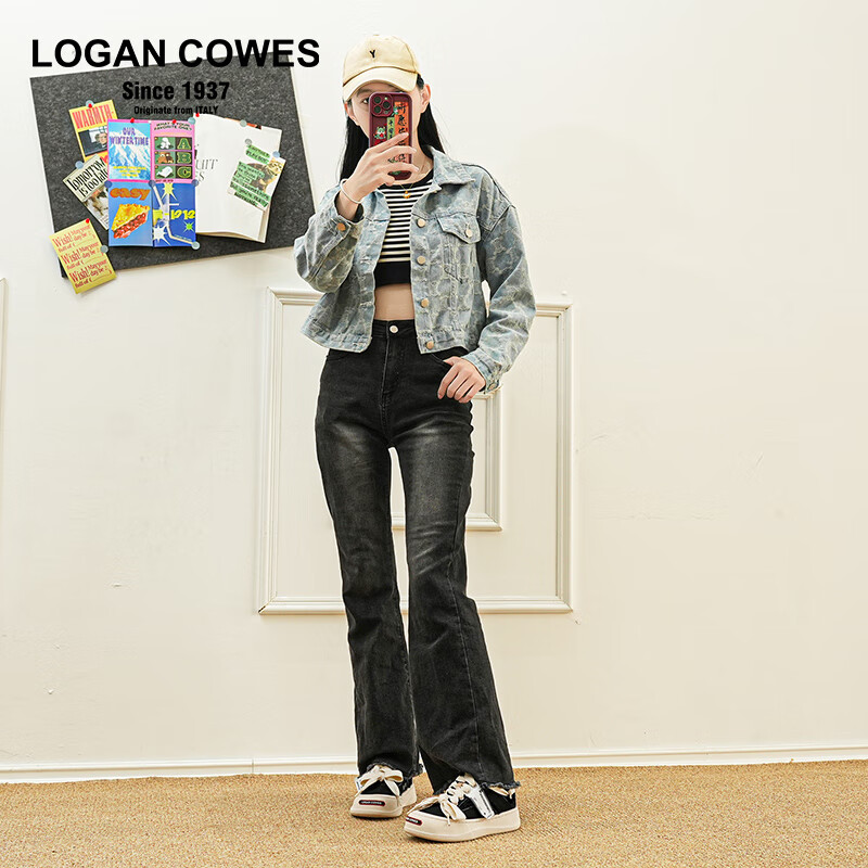 LOGAN COWES开口笑帆布鞋 2024夏季新款乞丐鞋潮鞋厚底增高笑脸帆布鞋2GCS-02 黑色 39