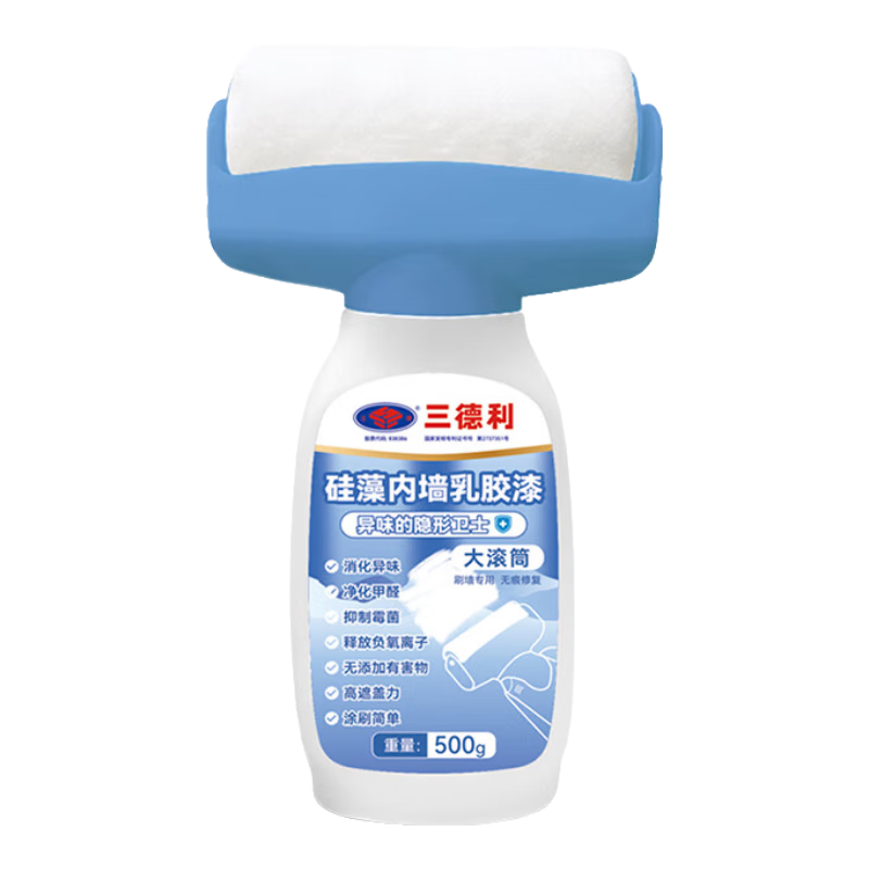 三德滾筒漆乳膠漆墻壁翻新補墻膏白墻修復(fù)室內(nèi)家用自刷補墻漆去污神器 硅藻去異味乳膠漆2瓶+2大滾頭