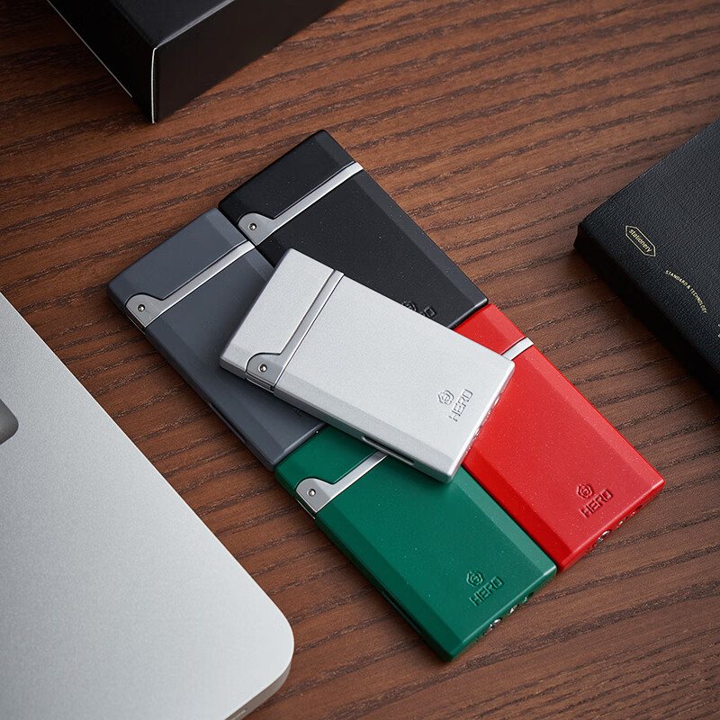 英雄（HERO）超薄打火机充气防风蓝色火焰直冲扁火火机高档送男友生日礼物 HET1000-5绿色 标配装 1个