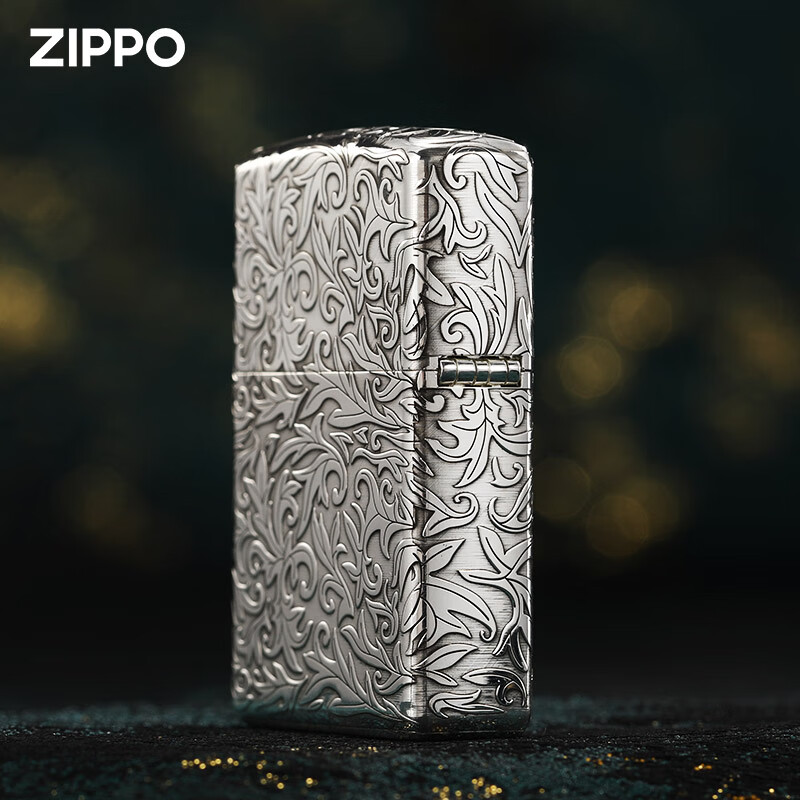 ZIPPO打火机官方正版防风芝宝盔甲纯银唐草中标限量送男士朋友新年礼物 纯银中标唐草-可定制【古典礼盒套装】
